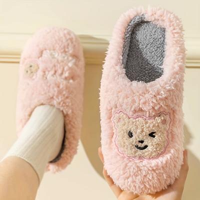 Милые мультяшные пушистые домашние тапочки с мягкой подошвой для спальни с плюшевой подкладкой, удобные туфли с нескользящей подошвой