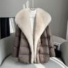 High End Faux Fox Fur Detachable Large Lapel Fur Down Jacket for Women Winter Medium Long Loose White Goose Down Coats