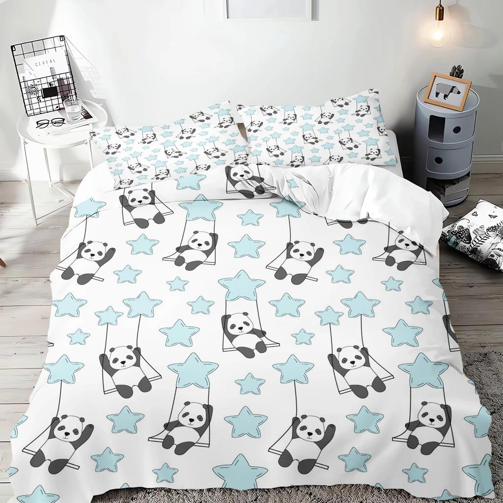 Cartoon Panda Duvet Cover Pillowcase Bedding Set Adult Boy Girl Bedroom Decoration Children Single Double Large Size