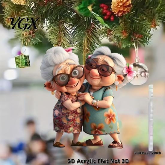 Feline Car Ornament Pendant Old Lady Design Acrylic Hanging Accessory Indoor Outdoor Christmas Tree Door Window Decor
