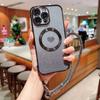 Чехол для телефона с магнитным ремешком на запястье для iPhone 16, 15, 14 Plus, 13, 12, 11 Pro Max, защитный чехол с блестками и градиентом Love