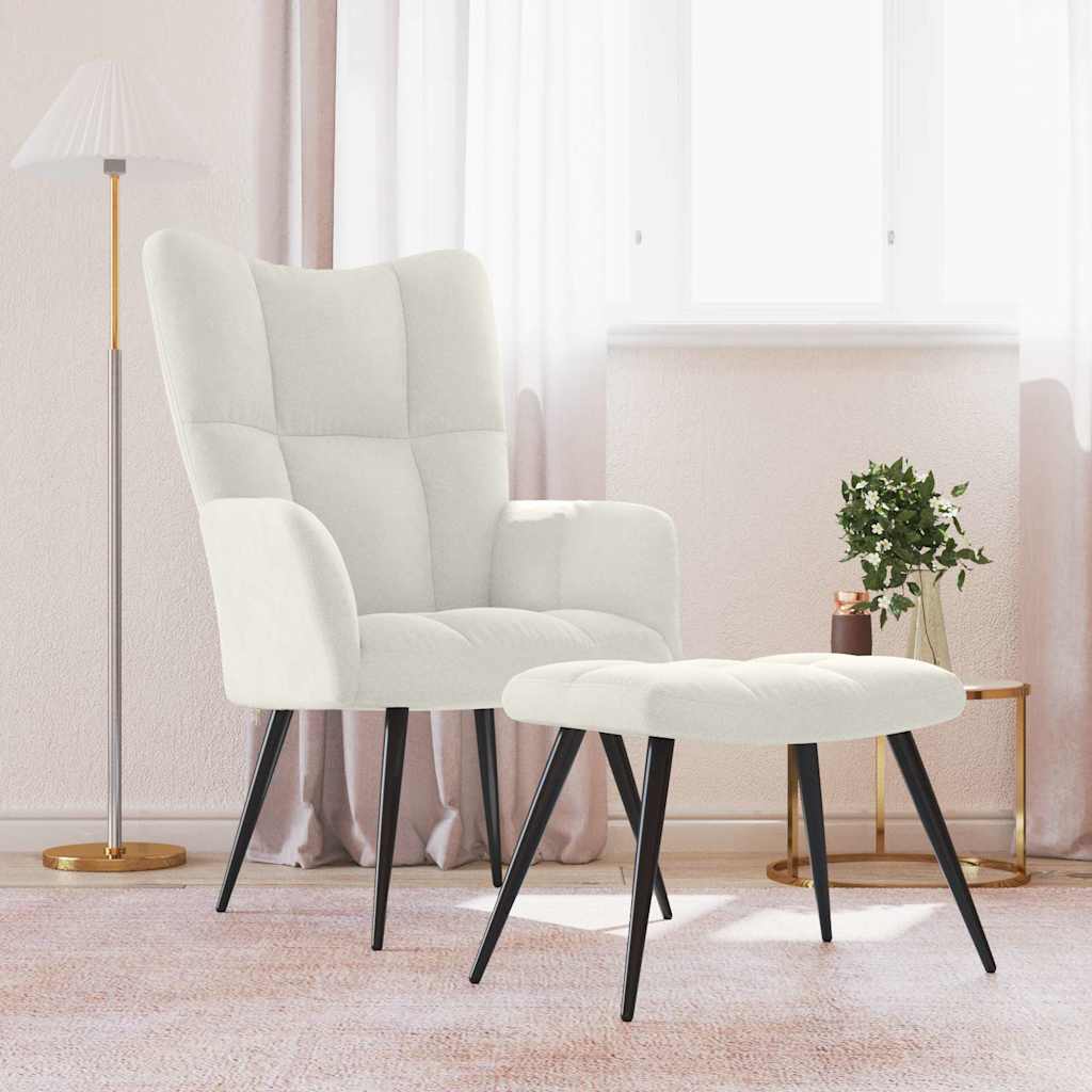Relaxation Armchair with Footstool Cream White Velvet