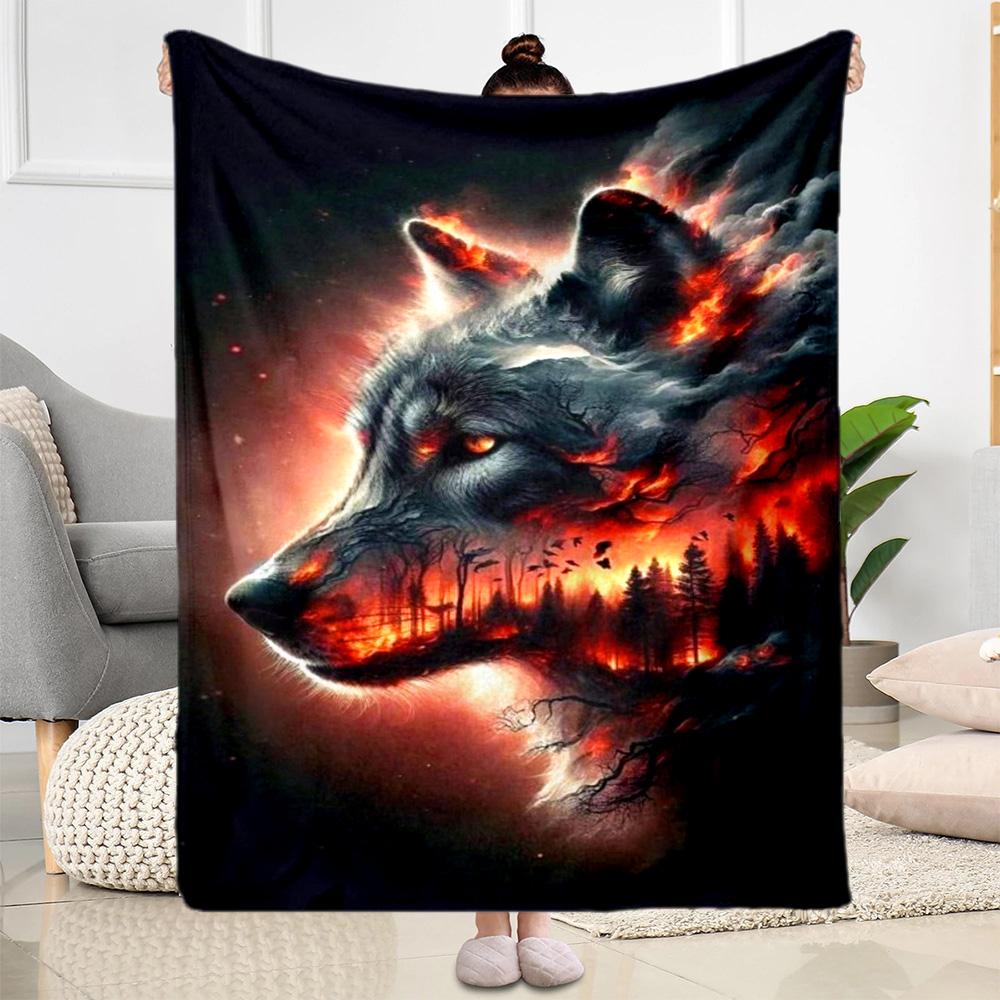 Wolf Moon Reflection Blanket,Suitable for sofas, offices, travel, living rooms, Gifts to relatives and friends, Blanket,Suitable for all seasons.