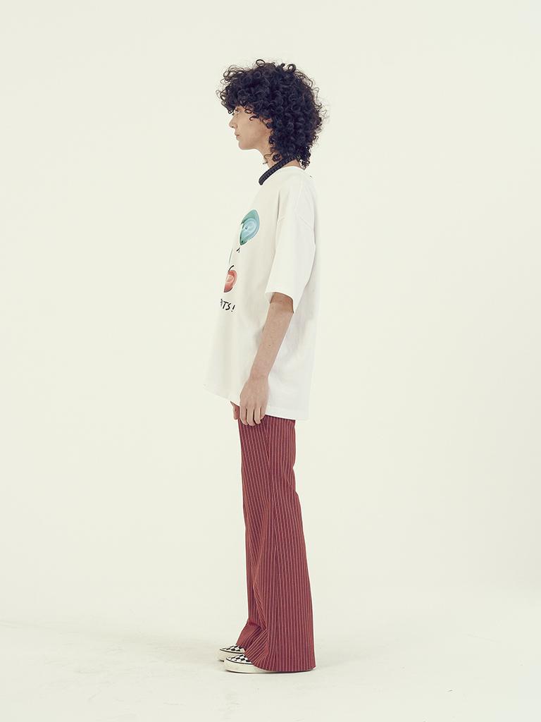 VEGAN TIGER Red Stripe Bell-Bottom Pants