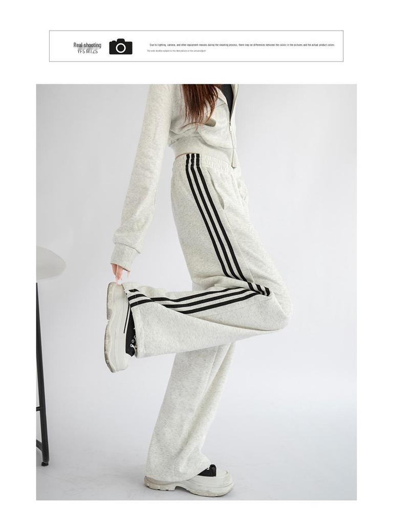 2024 Женские осенние свободные спортивные штаны прямого кроя с модной боковой полосой