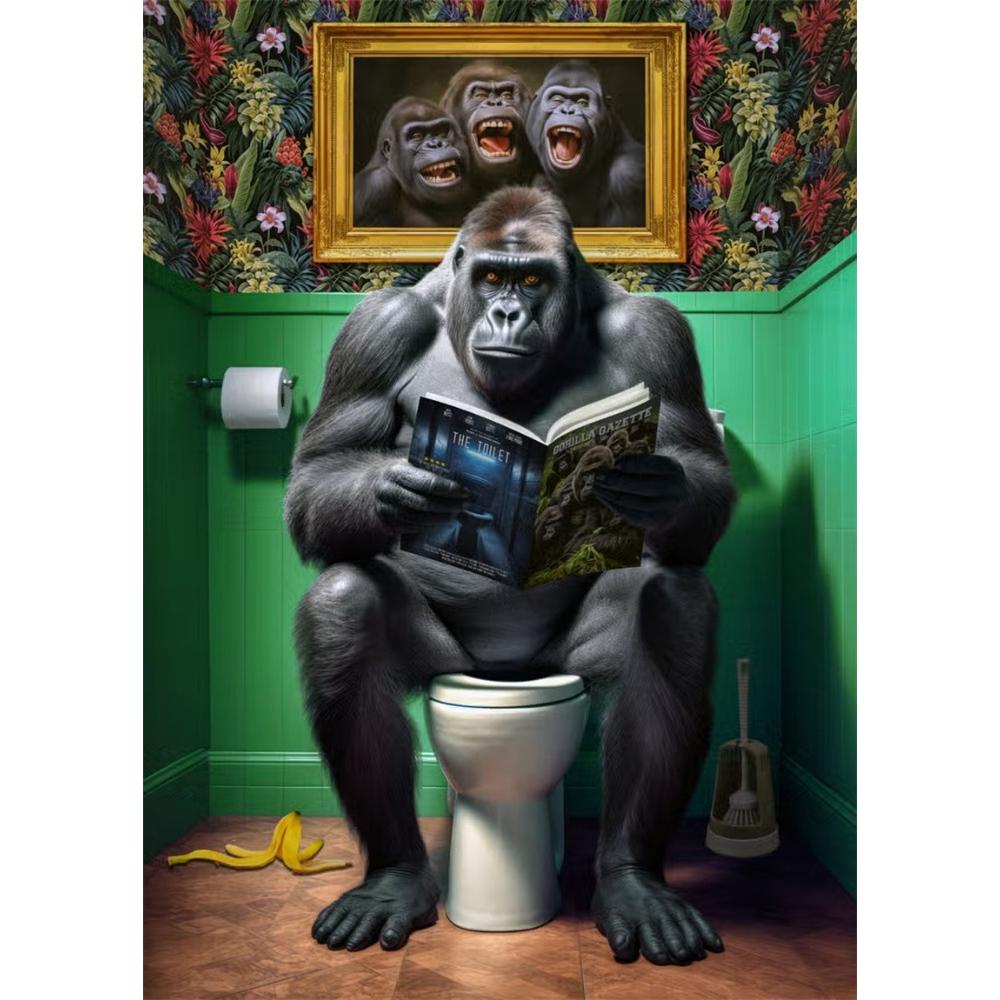 Собака сидит на унитазе и читает газету 5D DIY Алмазная живопись Вышивка крестом Полная выкладка Круглая вышивка Домашний декор Подарки