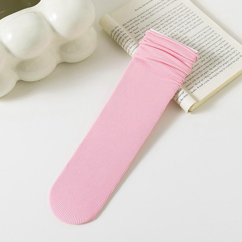 Женские белые носки до середины икры из ледяного шелка: Тонкий, Однотонный, Вельвет, Весна/Лето