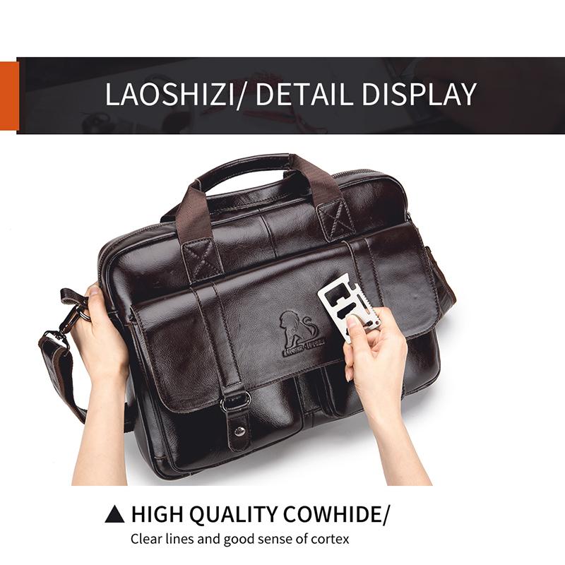 Мужской портфель из натуральной кожи с двойными передними карманами, большая вместительная сумка для ноутбука, диагональная деловая сумка через плечо