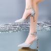 Versatile Rhinestone Mid-heel One-word Buckle Sandals High Heels Korean Version Sexy Pointed Thin Heel Single Shoes Women's 2025 Summer New Models