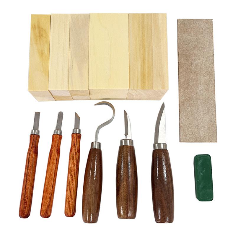 Walnut carving knife canvas bag packaging 15 piece set hand carving knife tools