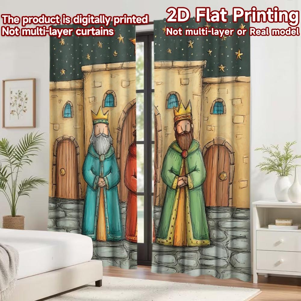 2D flat printing 2pcs Curtain Curtain Christmas Three Wise Men Digital Printed Polyester Drapes Festive Curtains Perfect for