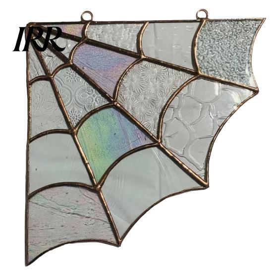 Dark Retro Home Decor Spiderweb Door Topper, Acrylic Gothic Sun Catcher with Hanging Gem Spiders, Halloween Atmosphere Prop Rainbow Window And