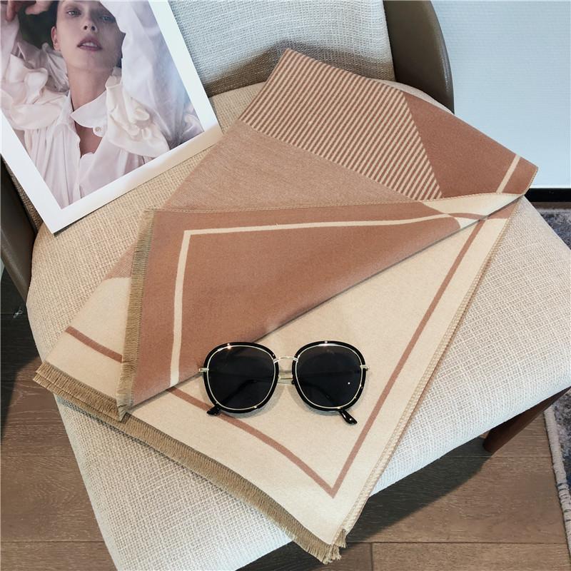 Autumn and Winter New Double-sided Geometric Imitation Cashmere Scarf Women's High-end Feeling Thick Warm Thickened Shawl Scarf