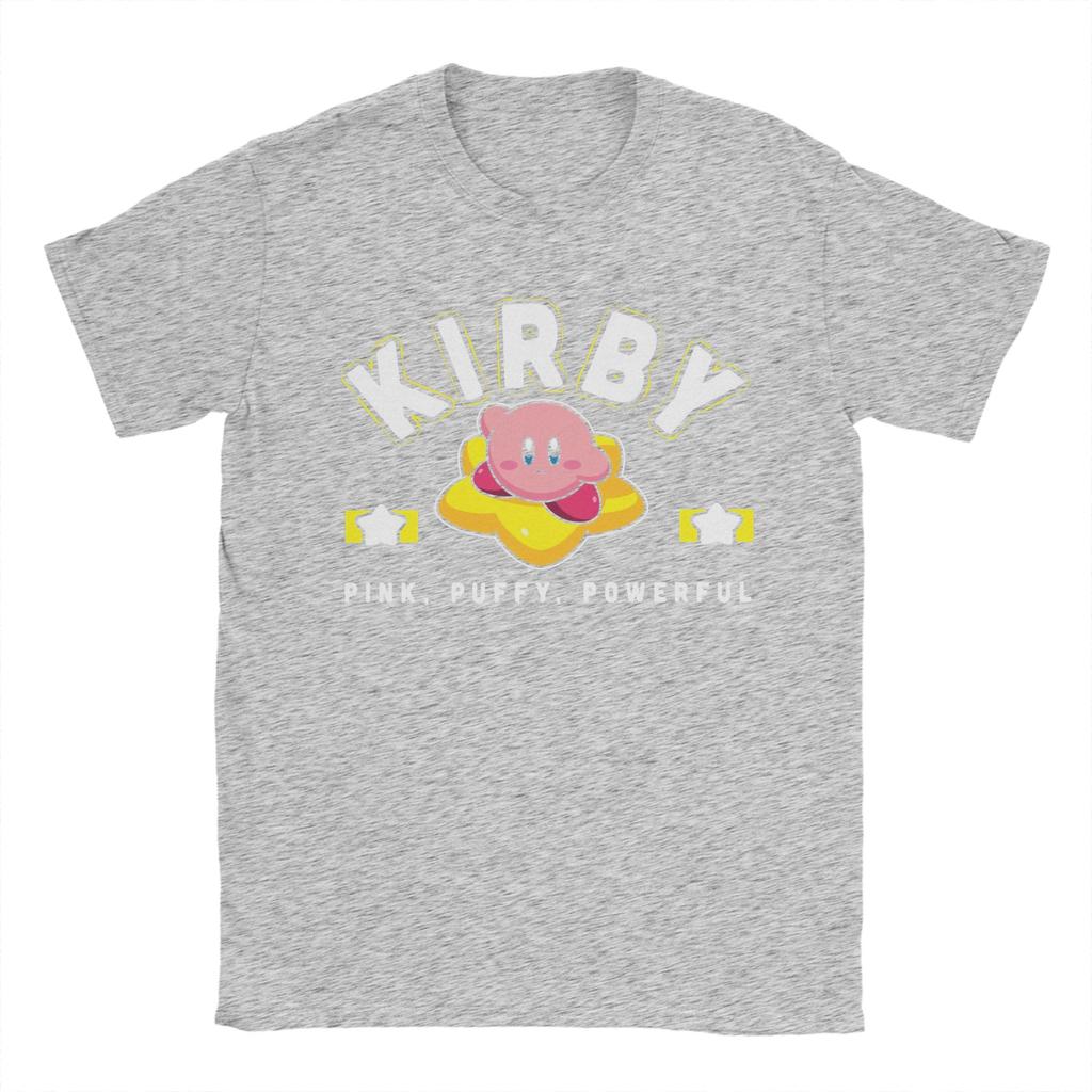 Kirbys Pink Puffy Powerful Star Frame Varsity TShirt Men Pure Cotton Tees Short Sleeve T Shirts Birthday Present Clothing