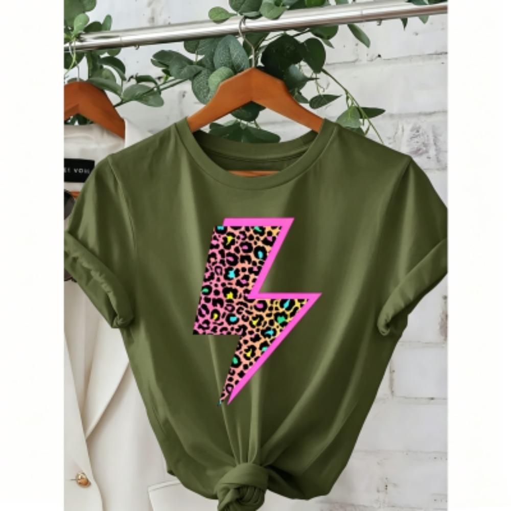 16 Colors Leopard Neon Lightning Print Women's T-Shirts Summer Fashion Street Short-Sleeve Outdoor Casual Tops for Men's and Women's Tees Top