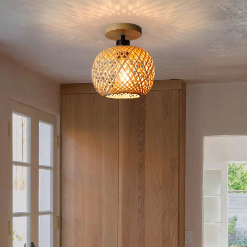 Bamboo Lampshade Ceiling Pendant Lamp Hanging Lamp Handmade Rattan Light Fixture For Restaurant Dining Room Indoor Lighting