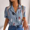 Women's Summer Casual Loose Feather Collar Short Sleeve Blouse Top All Match Shirt Suit