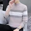 Men's High-End Fleece-Lined Winter Sweater, Half-High Collar, Korean Style, Warm Casual Knit for Teens & Students.