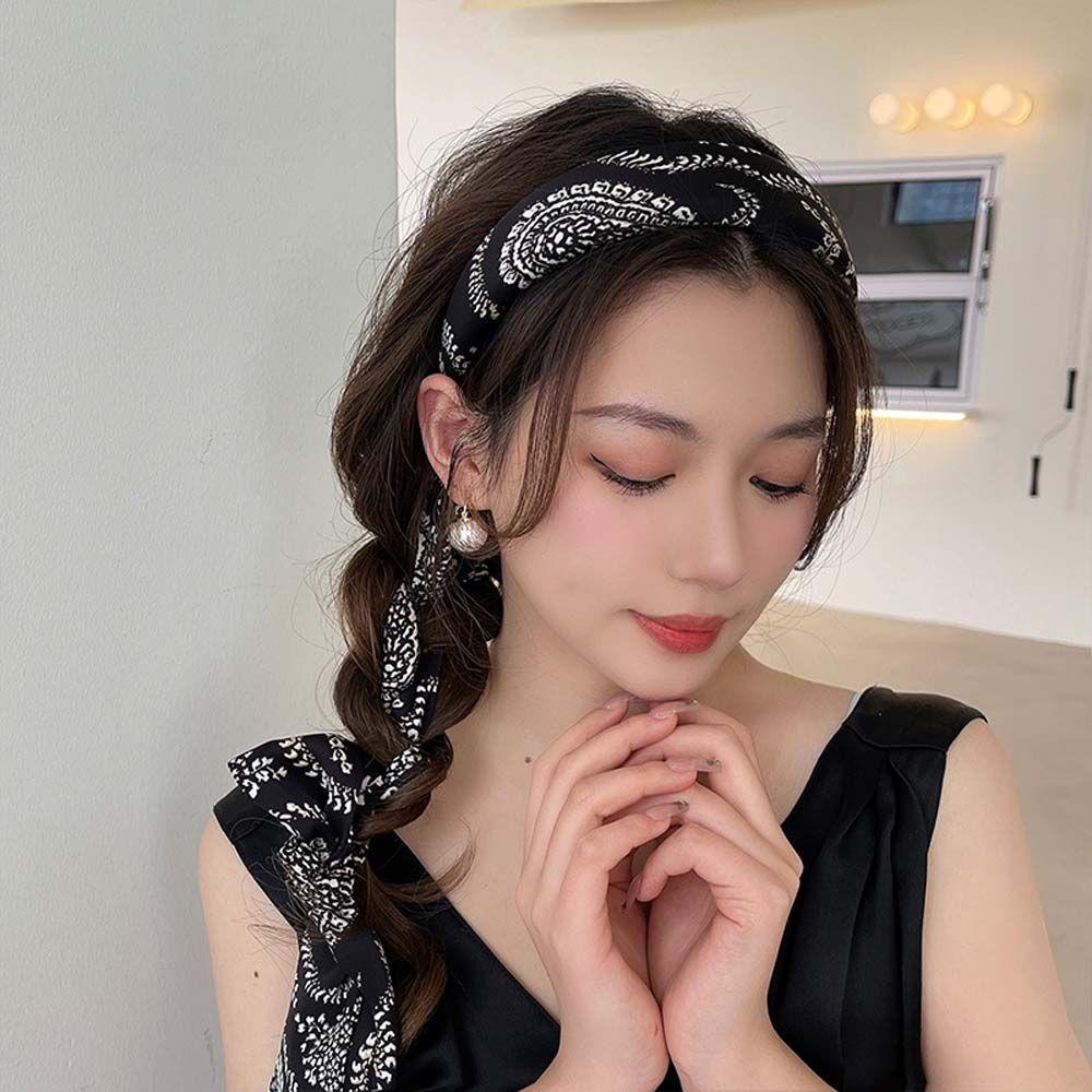 Краниальный Верхний Летний Ленточный Губчатый Обруч для Волос Шелк Шарф Повязка на Голову Корейские Резинки для Волос Женский Обруч для Волос