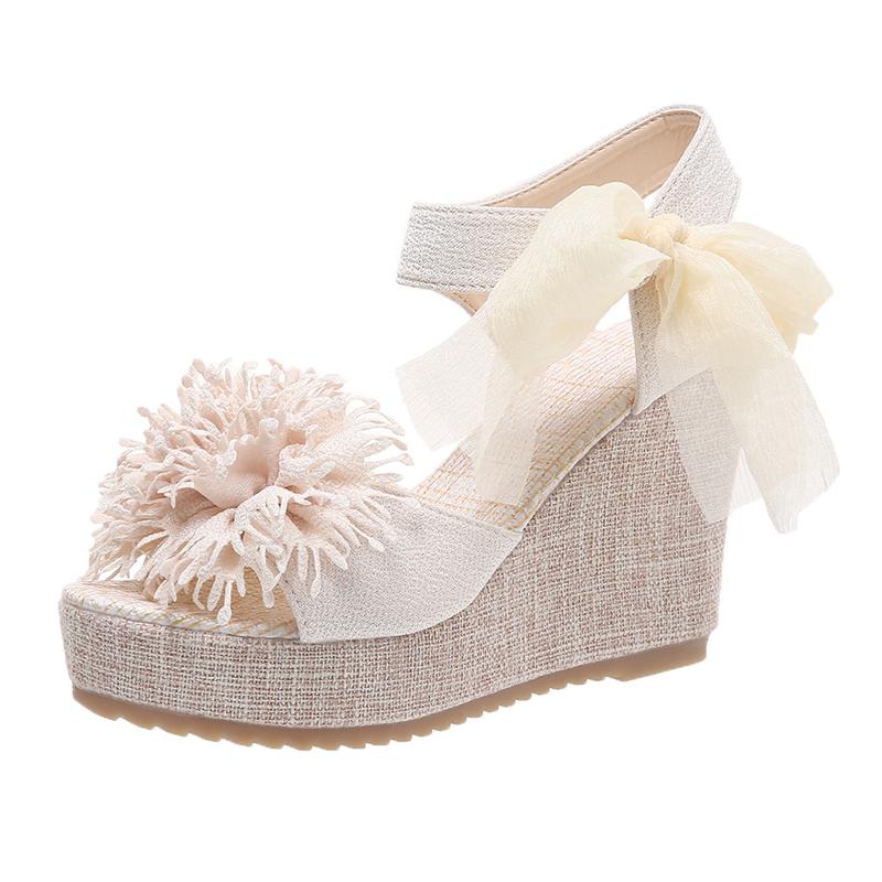 Розовые женские тапочки, модная летняя обувь с открытым носком, женские шлепанцы на высоком каблуке с узлом-бабочкой, женская обувь на танкетке на платформе, 42