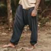 New Men's Cotton and Linen Youth Solid Colour Drawstring Loose Casual Trousers