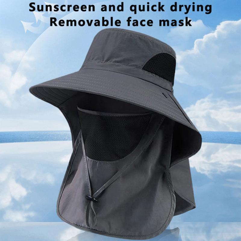 Sunshade Hat Big Eave Hat Mask Fishing Hat Outdoor Work Climbing Hiking Caps Sun Protection Detachable Sun Hat Sports Caps