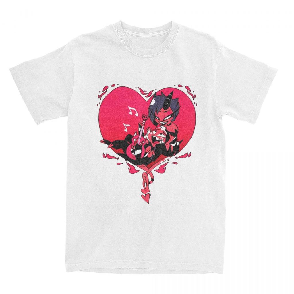 Мужская футболка Helluva Cartoon Novelty Cotton Tee Shirt Short Sleeve Moxxie and Millie T Shirt Round Neck Tops Printed