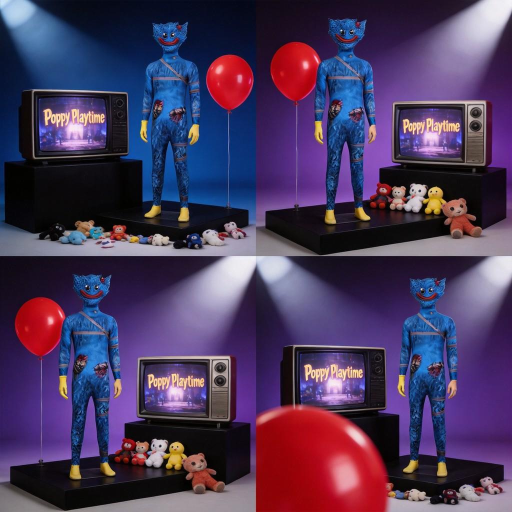 Костюм на Хэллоуин Хагги Вагги из Poppy Playtime с кровью для подростков и взрослых