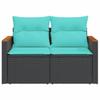 vidaXL Garden Sofa with Cushions 2 Seater Black Poly Rattan