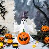 Halloween Ghost Pumpkin Statue Spooky Wizard Hat Sunglasses Ghost Resin Figurine Sculpture Holiday Party Home Desktop Decoration Ornament
