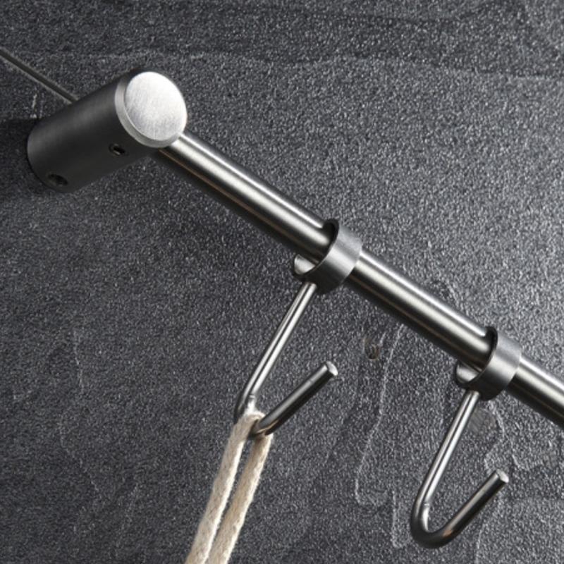 Stainless Steel Wall Mount Pot Pan Hanging Rack Kitchen Straight Bar Utensil Cookware with Sliding Hooks