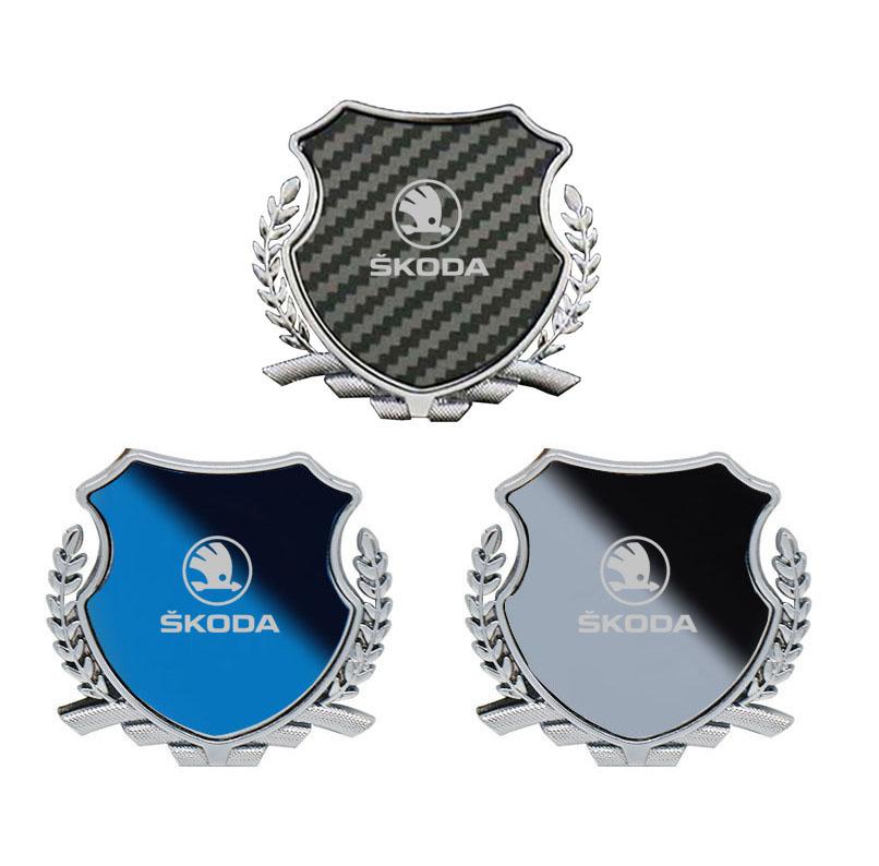 JKFB8 Zinc Alloy Car Logo Side Fender Emblem Body Window Badge for Skoda Superb Fabia Octavia Laura Rapid Yeti Karoq Kodiaq Scala
