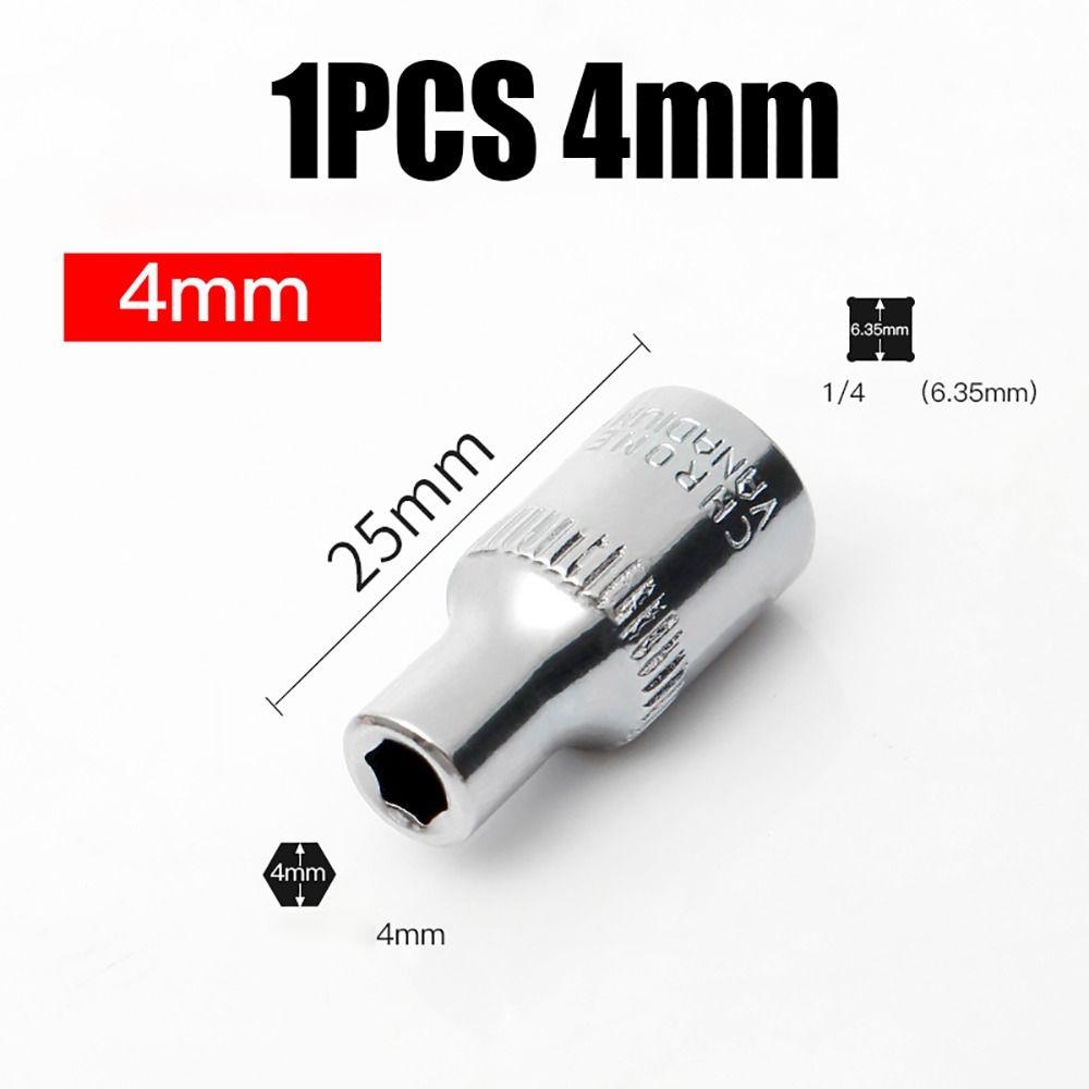 1Pcs Hand Tool Metric Key Sleeve 1/4" 6.35mm Head Drive Socket New Hex Short Socket
