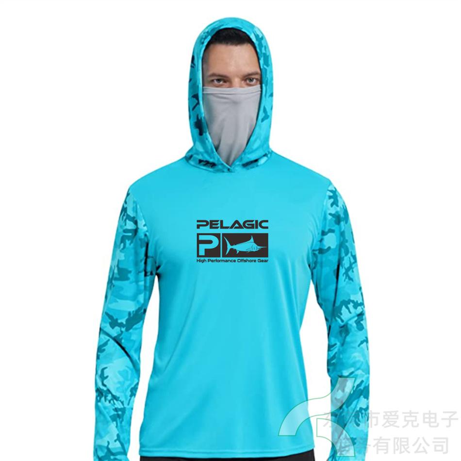 Pelagic Fishing Suit Summer Sportswear Men's Hooded Mask Fishing Shirt Quick-Drying Breathable T-Shirt