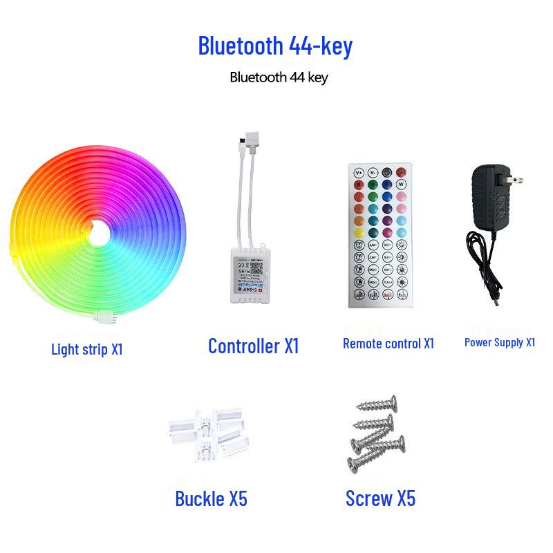 Комплект неоновой RGB-подсветки 10 м: Цветная силиконовая лента с управлением по Wi-Fi/Bluetooth, активацией звуком и возможностью создания DIY-фигур, водонепроницаемая для атмосферного освещения.