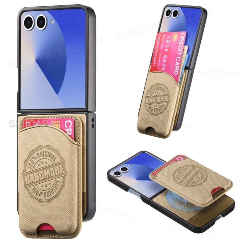 for Magsafe Magnetic Card Slot Holder Leather Case for Samsung Galaxy Z Flip 8 7 Flip6 Flip5 Flip8 Flip3 Protect Phone Bag Cover