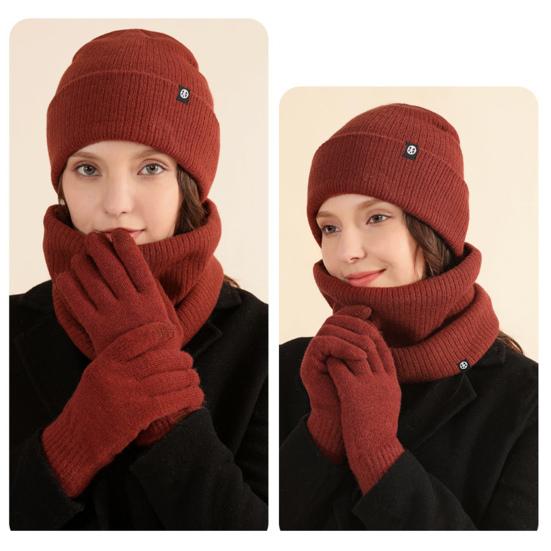 Yousheng 3 Pcs/Set Unisex Winter Beanie Scarf Gloves Set Thick Plush Knitted Warm Cap Gloves Elastic Ear Protection Windproof Winter Outdoor Cycling