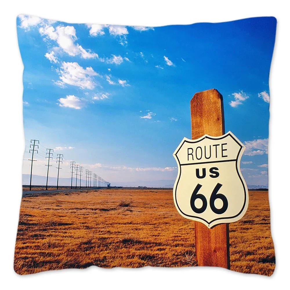 Наволочка Route 66 Retro, украшение для дома, полиэстер, наволочка для дивана, наволочка для автомобиля, натуральный пейзаж, Funda Cojin