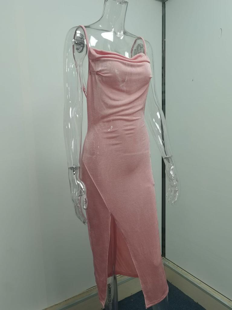 Модное женское весеннее новое темпераментное платье с разрезом и светоотражающей поверхностью, элегантная женская одежда