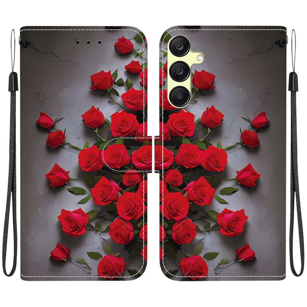 Чехол-книжка из искусственной кожи ручной работы для Samsung Galaxy A25 (SM-A256E/A256B)- Противоскользящий ударопрочный чехол с ремешком на запястье и дизайнами в виде сердец/роз и кошек