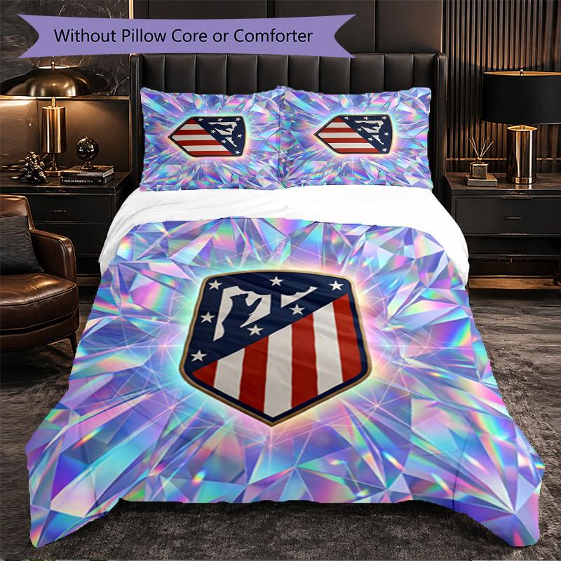 Atletico Madrid Pattern 3 Pieces Bedding Set Soft Microfiber Duvet Cover with Pillow Cases for Bedroom