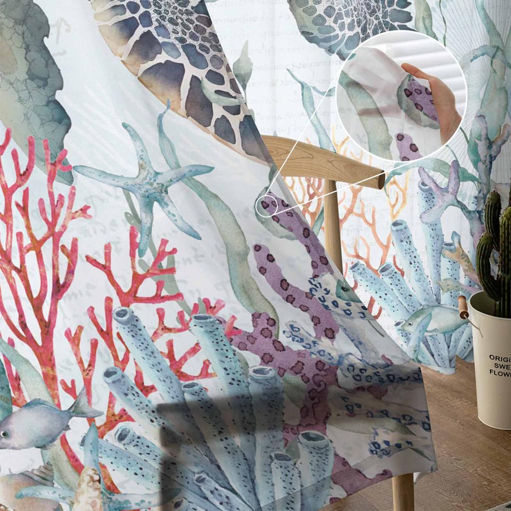 Летние Океан Коралловая Морская Звезда Морская Черепаха Тюлевые Оконные Шторы для Спальни Роскошный Домашний Декор Драпировки в Гостиной Шифоновые Панели