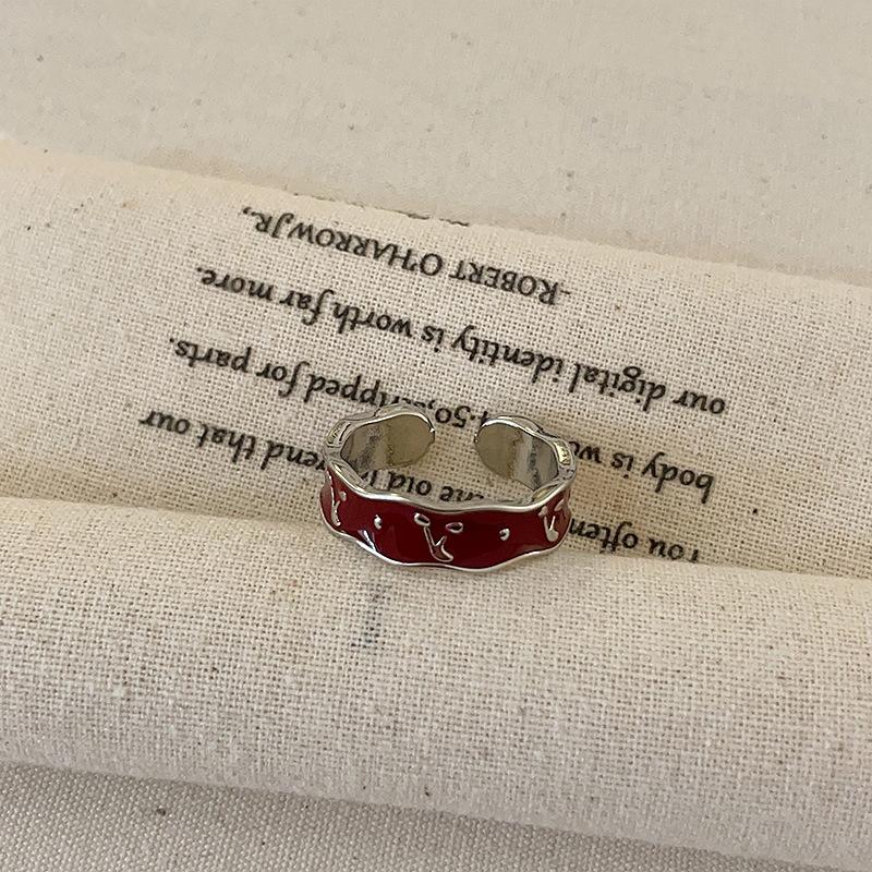 Red Oil Drop Flower Cherry Open Ring Women'S Niche Design Sense Light Luxury Elegant Fashion Versatile Ring Ring