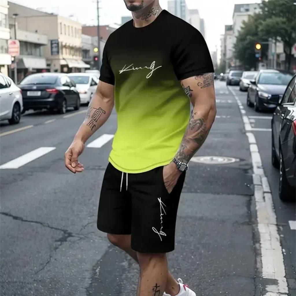 Летний уличный мужской костюм, спортивная мужская одежда больших размеров, футболка с 3D-принтом, шорты, мужская простая одежда, модный костюм