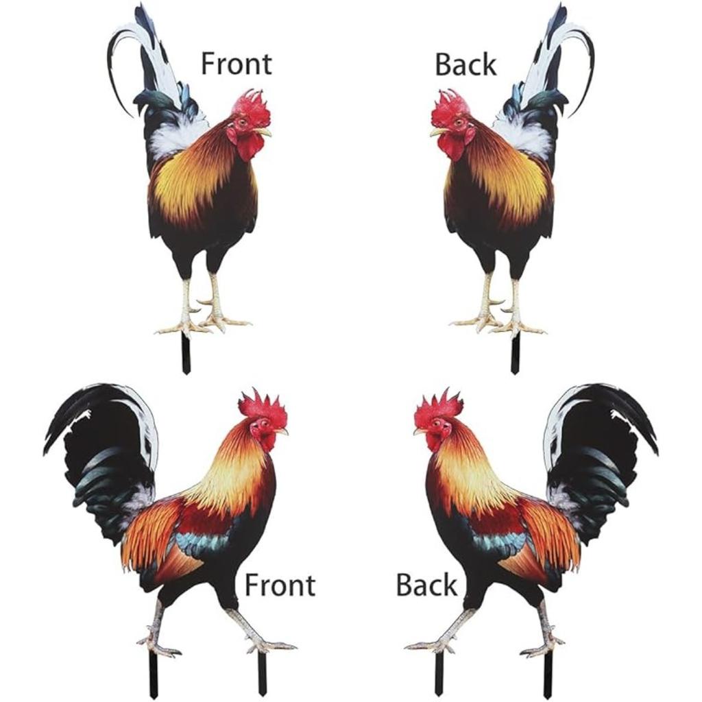 Acrylic Rooster Yard Chicken Outdoor Garden Stakes Animal Chicken Statues Rooster Garden Decor for Patio Lawn Ornament, Rooster Stakes - Flat Not 3D