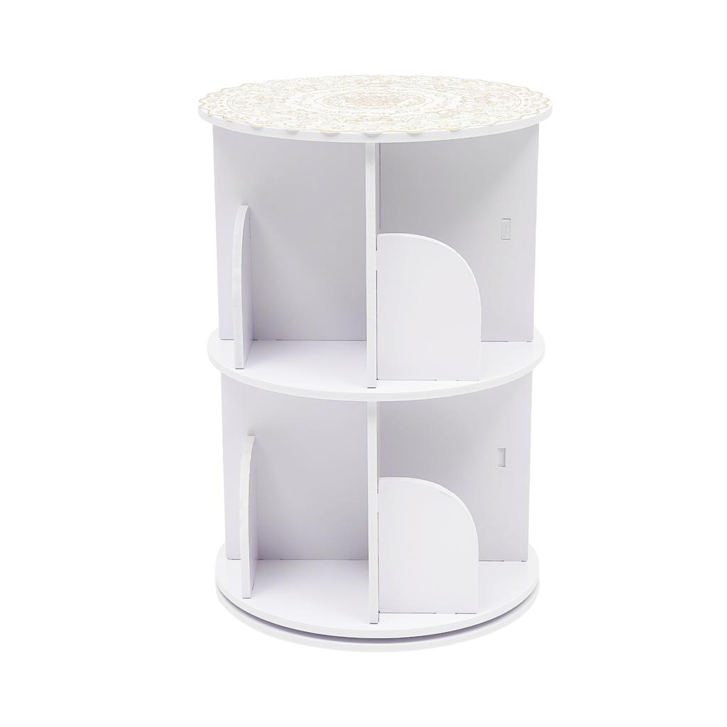 Вращающаяся на 360° книжная полка, 2-ярусная книжная полка, отдельно стоящие книжные шкафы, полка для хранения и демонстрации, оптимизированное использование пространства, белая