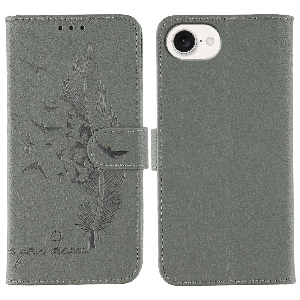 For iPhone 16e Case Feather Imprint PU Leather Wallet Phone Cover