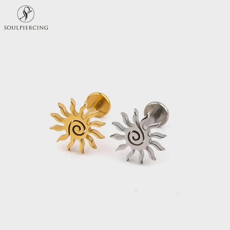 Swirl Stainless Steel Lip Rings - Sunflower Design Piercing Jewelry