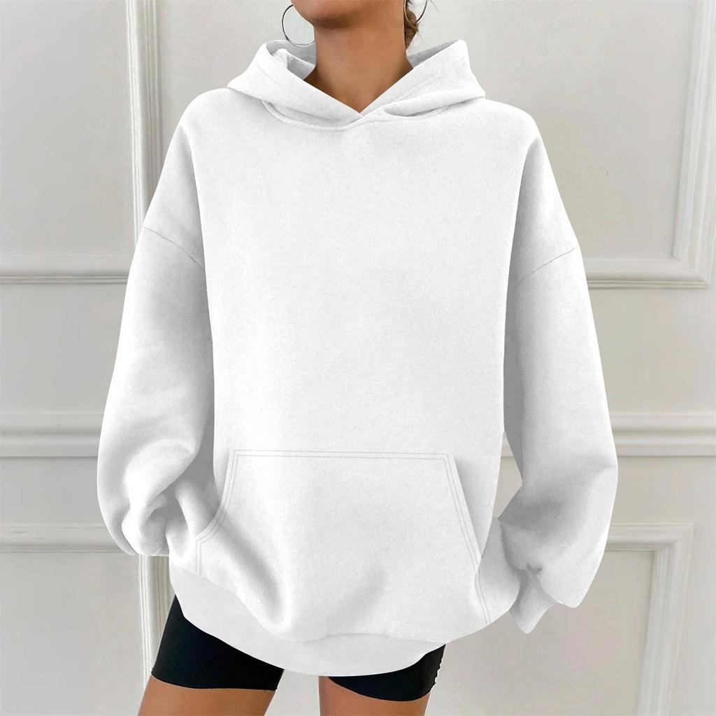 Женская модная повседневная толстовка с капюшоном, однотонная, с карманом, с длинным рукавом