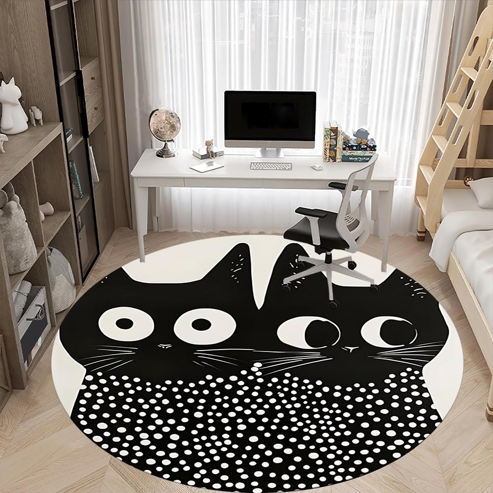 1pc Cat Pattern Office Round Area Rug, Under Office Chairs Bedroom Living Room Home Decor, Room Deco, Available in Various Sizes